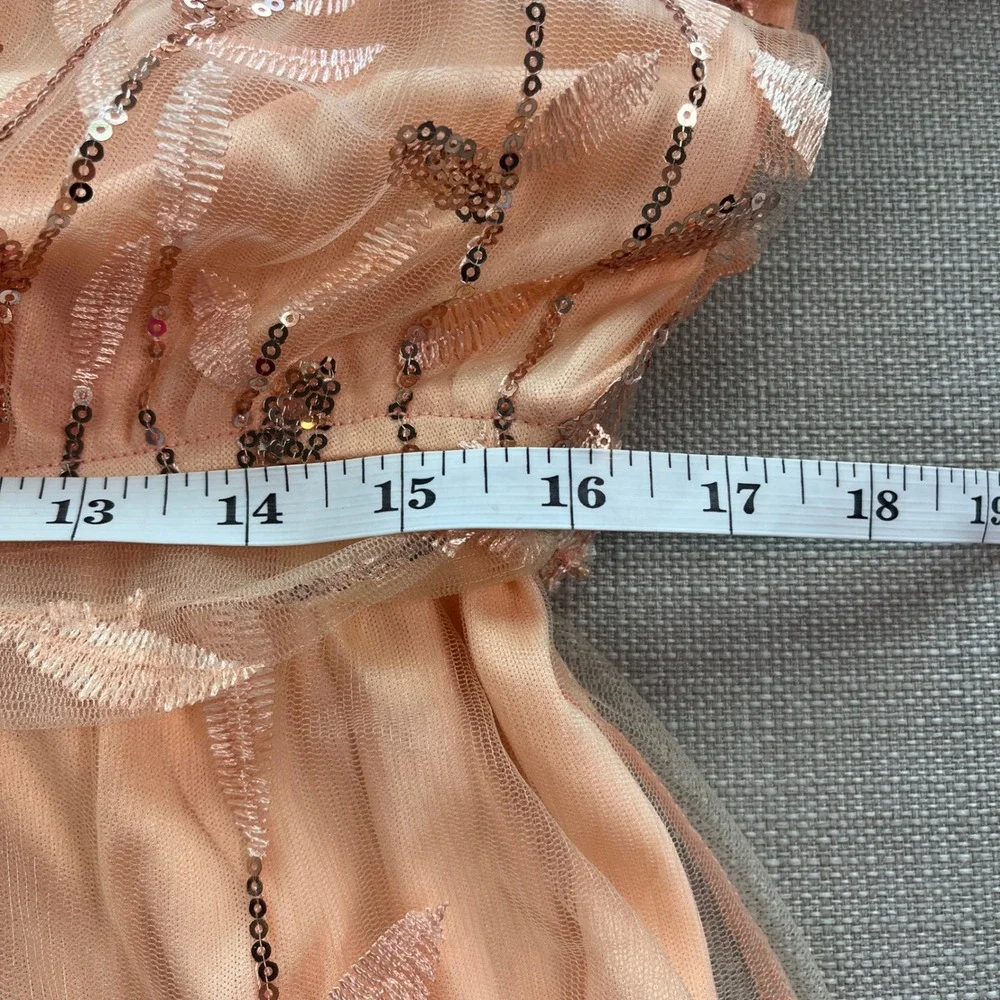 JJs House Ineta Womens XL Orange Sequin Mesh Cocktail Dress Short Sleeve NWT - Picture 3 of 7